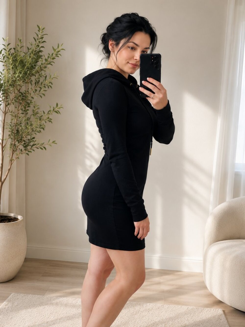 Calvin Klein Black Hooded Bodycon Dress